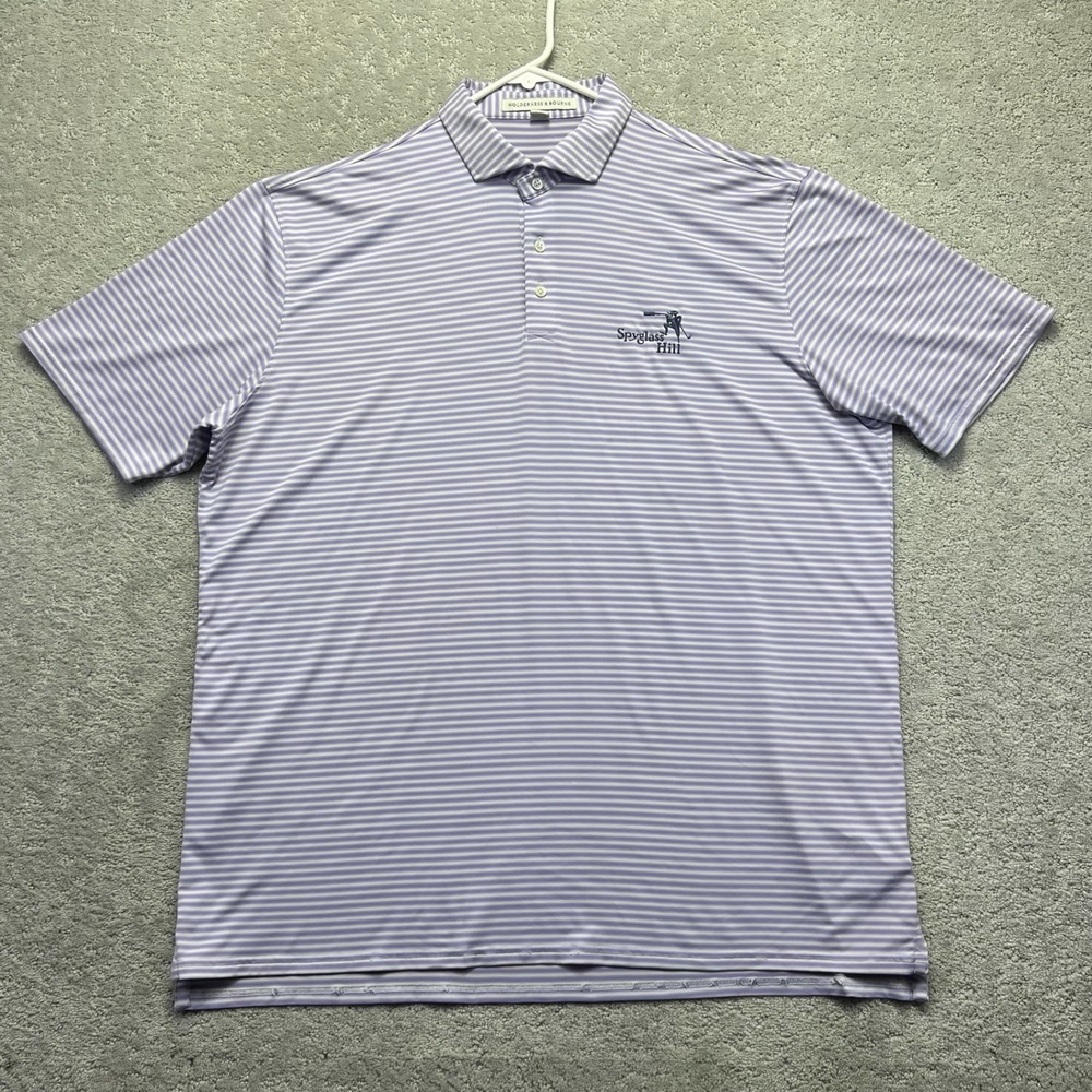 Holderness & Bourne Polo Shirt Mens XXL Purple White Stripe Spyglass Hill Golf